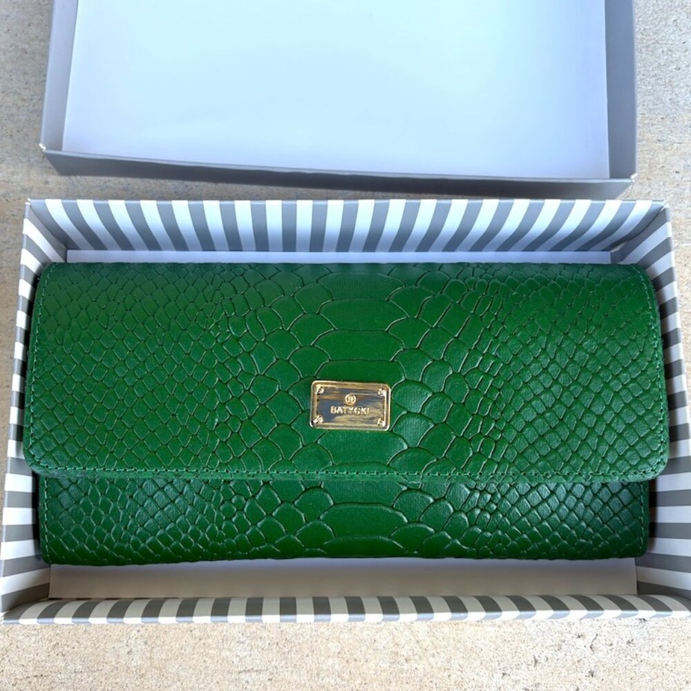 Emerald green animal skin leather clutch